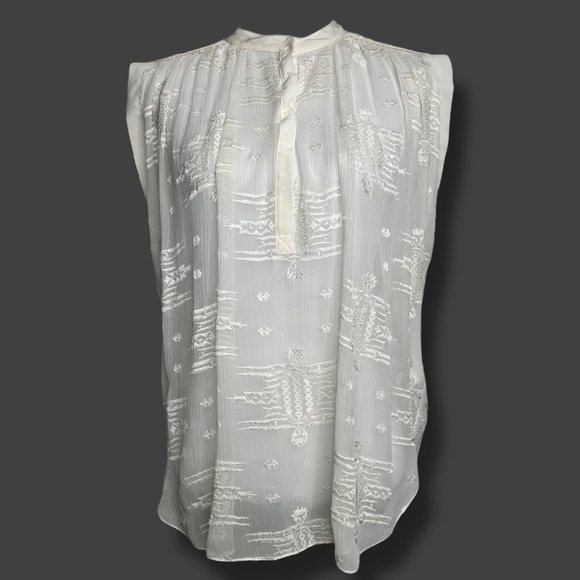 Rebecca Taylor Silk Top Ivory Embroidered Sheer Sleeveless Boho Popover Blouse - Picture 1 of 9